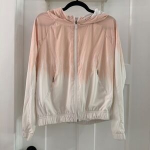 Zella Womens Pink White Ombre Hooded Windbreaker Jacket Full Zip Mesh Lined S